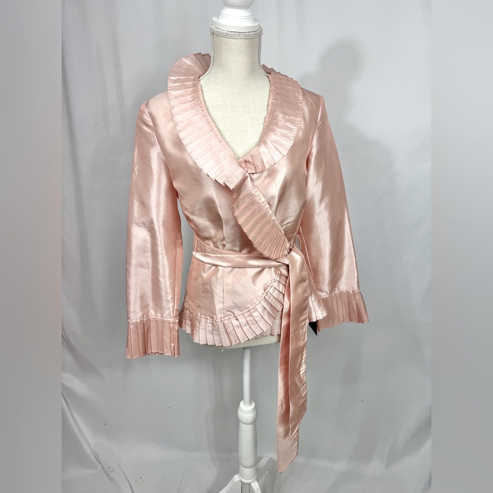 Elegant Pink Satin pleated Wrap Blouse